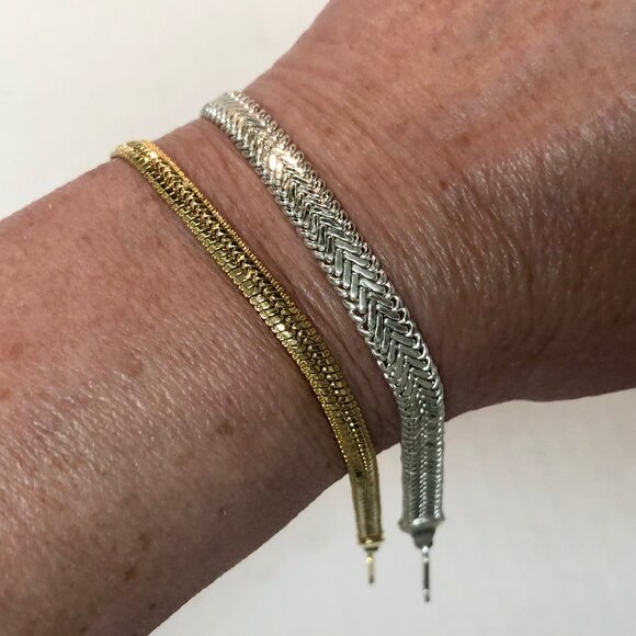 2 Napier bracelets gold & silver tone woven lobster clasps 7" wrist - Picture 6 of 6